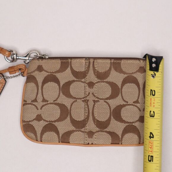 Coach Monogram Jacquard Wristlet Tan with Leather Strap Zip Closure 6.5in x 4in - Picture 7 of 7